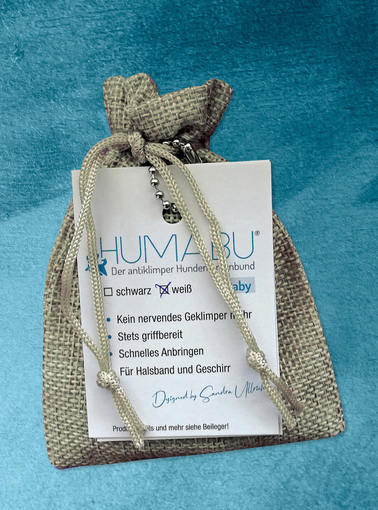 Humabu, der antiklimper Hundemarkenbund, Baby, Hundemarke geräuschlos, klapperfrei, Hundemarkentasche wetterfest