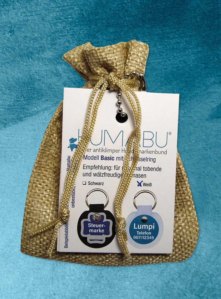 Humabu, der antiklimper Hundemarkenbund, Hundemarke geräuschlos, Hundemarke klapperfrei, Hundemarkentasche