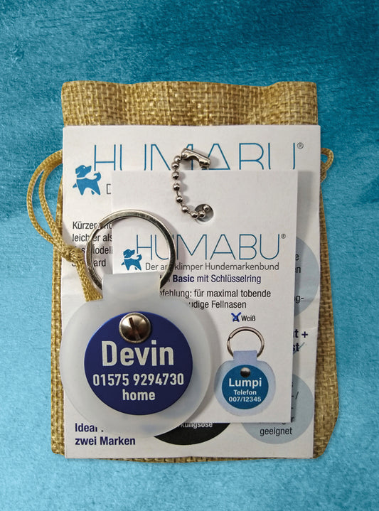 Humabu, der anriklimper Hundemarkenbund, Basic, Hundemarke geräuschlos, klapperfrei, Hundemarkentasche