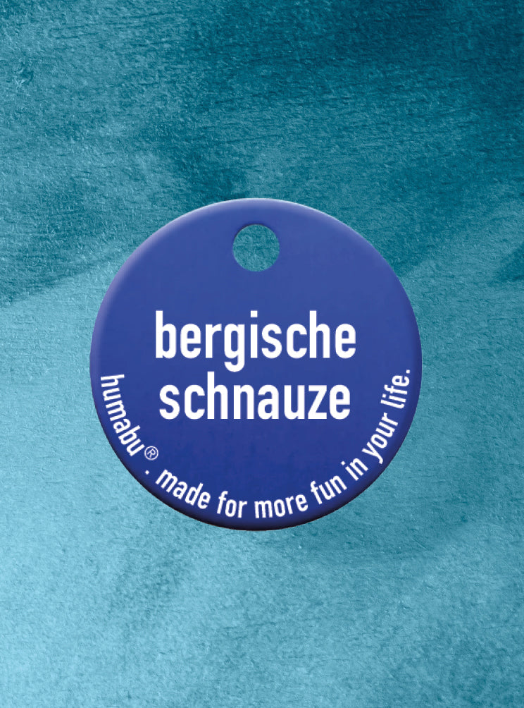 Humabu, der antiklimper Hundemarkenbund, Hundemarke "bergische schnauze", Hundemarke klapperfrei, Hundemarkentasche wetterfest