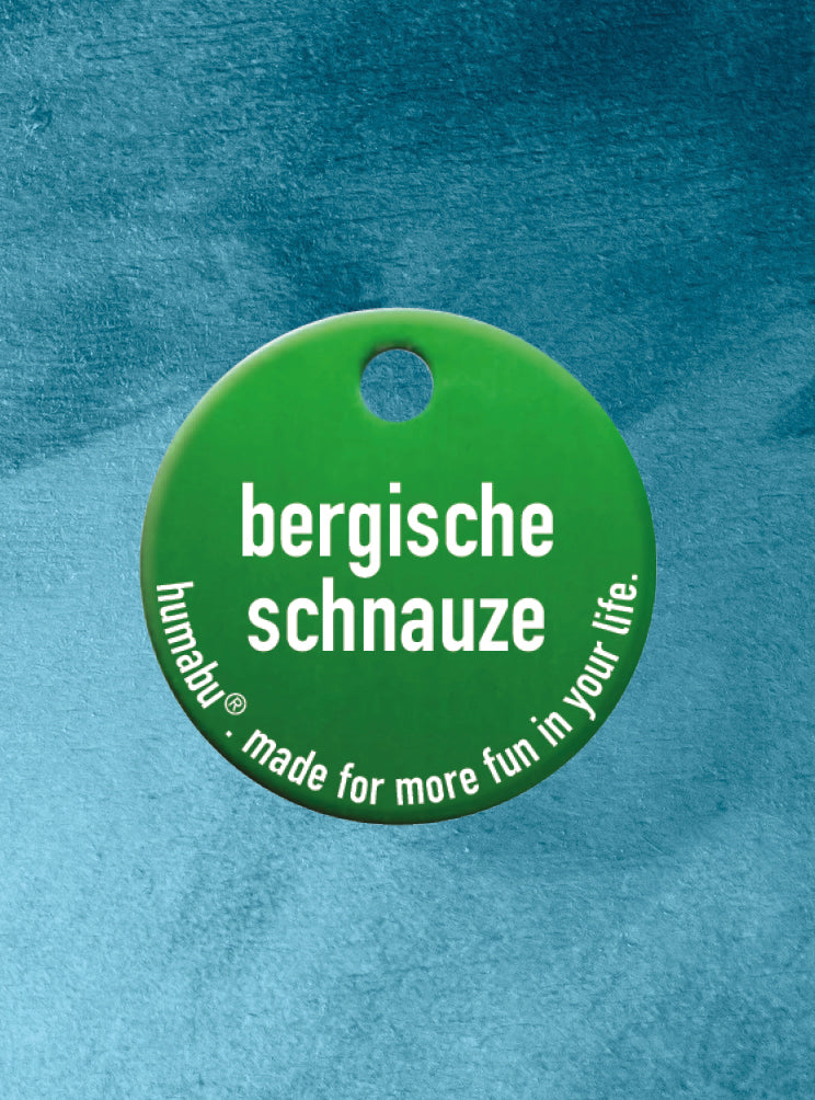 Humabu, der antiklimper Hundemarkenbund, Hundemarke "bergische schnauze", Hundemarke klapperfrei, Hundemarkentasche wetterfest