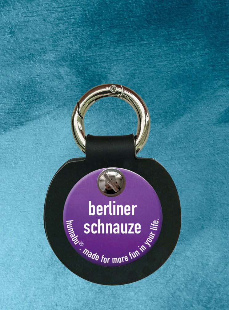 Humabu, der antiklimper Hundemarkenbund, Hundemarke "Berliner schnauze", Hundemarke klapperfrei, Hundemarkentasche wetterfest