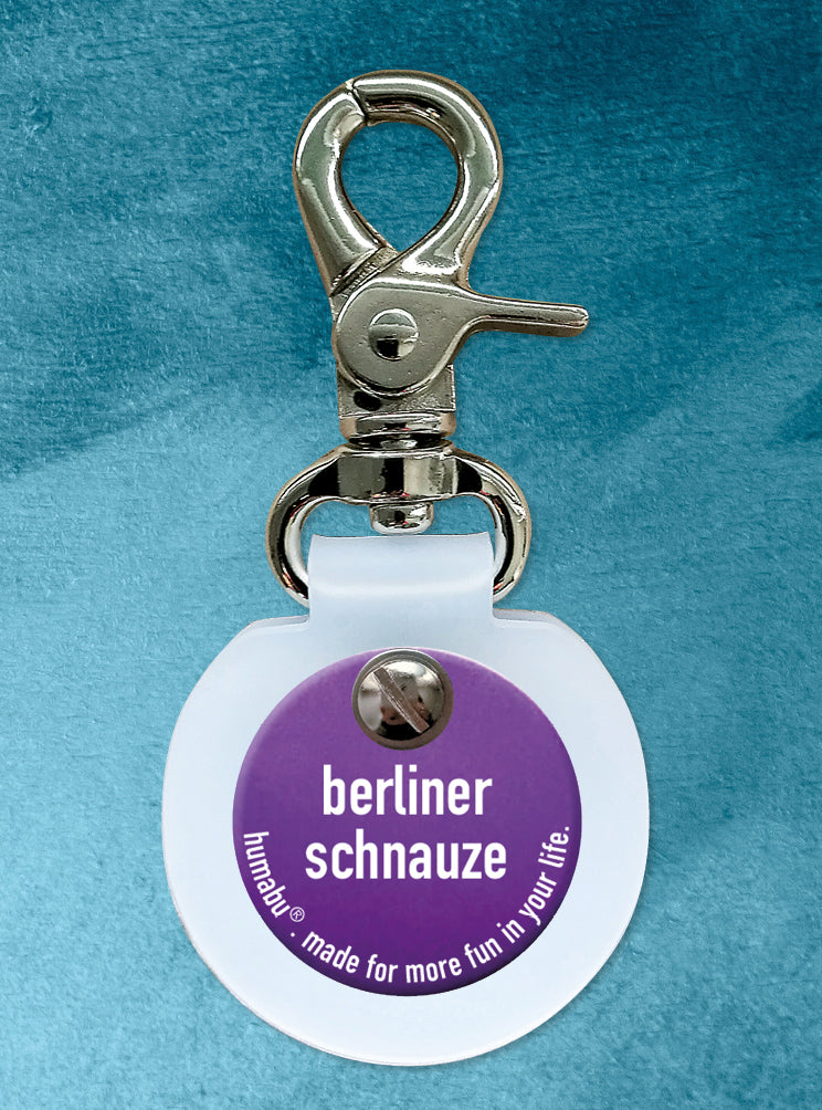 Humabu, der antiklimper Hundemarkenbund, Hundemarke "Berliner schnauze", Hundemarke klapperfrei, Hundemarkentasche wetterfest
