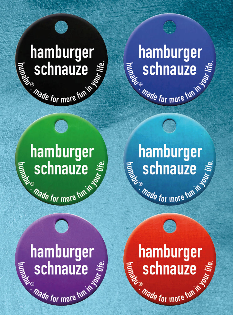 Humabu, der antiklimper Hundemarkenbund, Hundemarke "Hamburger schnauze", Hundemarke klapperfrei, Hundemarkentasche wetterfest