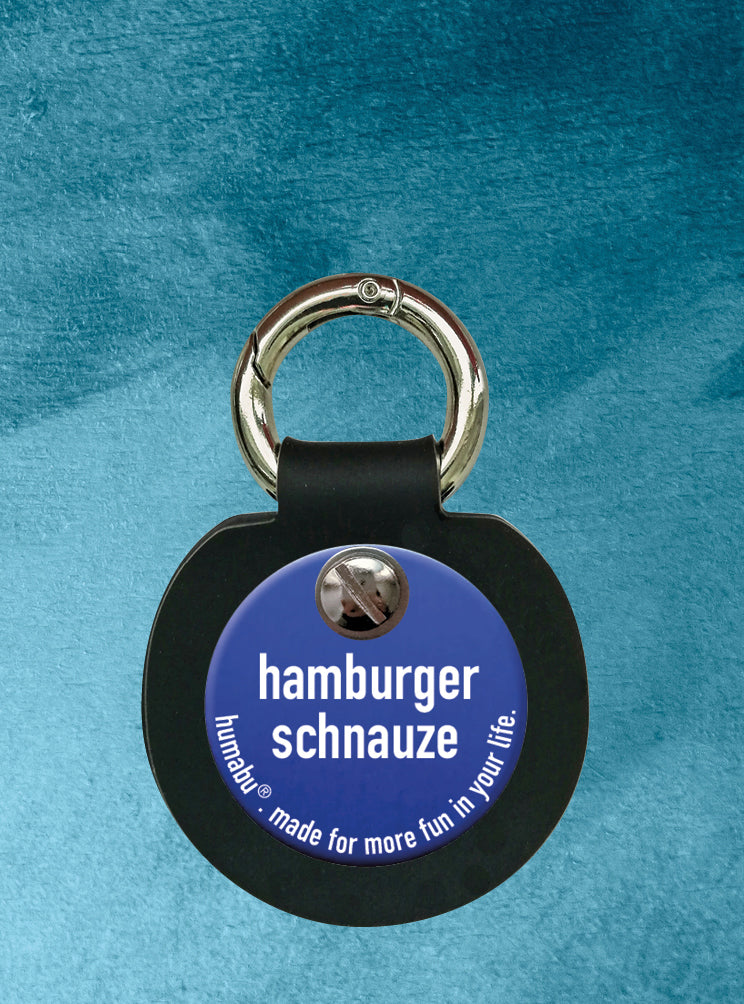 Humabu, der antiklimper Hundemarkenbund, Hundemarke "Hamburger schnauze", Hundemarke klapperfrei, Hundemarkentasche wetterfest