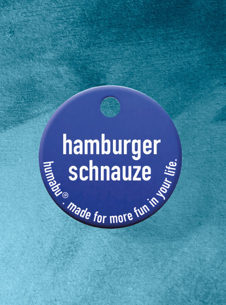 Humabu, der antiklimper Hundemarkenbund, Hundemarke "Hamburger schnauze", Hundemarke klapperfrei, Hundemarkentasche wetterfest
