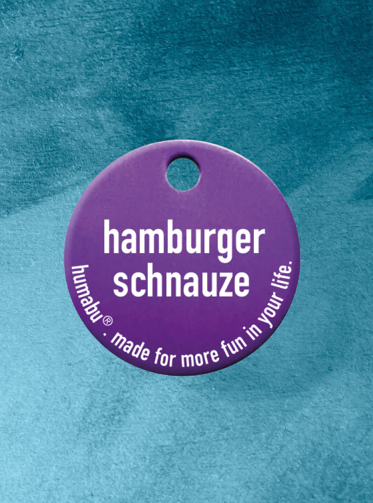 Humabu, der antiklimper Hundemarkenbund, Hundemarke "Hamburger schnauze", Hundemarke klapperfrei, Hundemarkentasche wetterfest