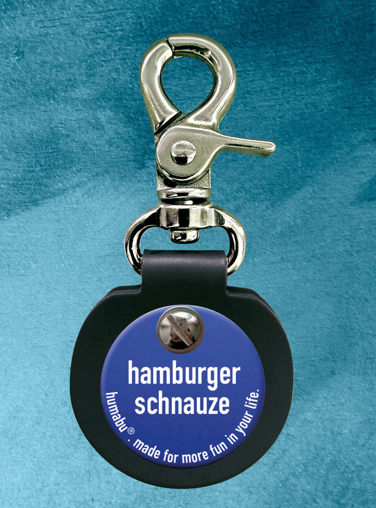 Humabu, der antiklimper Hundemarkenbund, Hundemarke "Hamburger schnauze", Hundemarke klapperfrei, Hundemarkentasche wetterfest