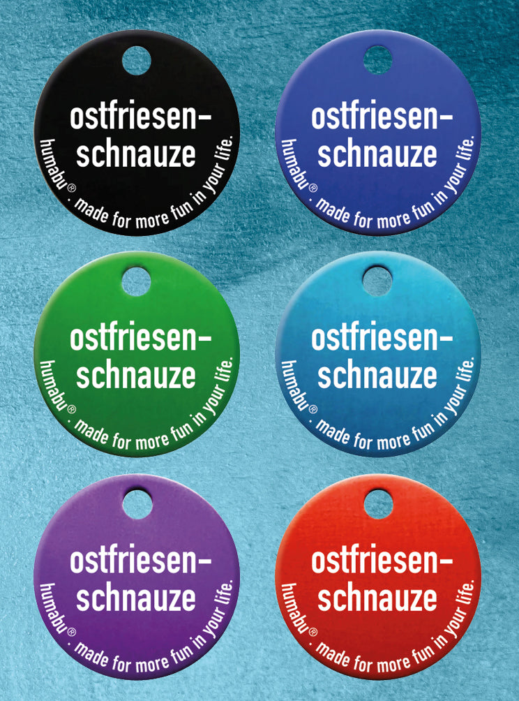 Humabu, der antiklimper Hundemarkenbund, Hundemarke "ostfriesen-schnauze", Hundemarke klapperfrei, Hundemarkentasche wetterfest