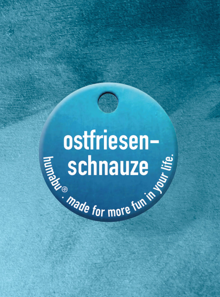 Humabu, der antiklimper Hundemarkenbund, Hundemarke "ostfriesen-schnauze", Hundemarke klapperfrei, Hundemarkentasche wetterfest