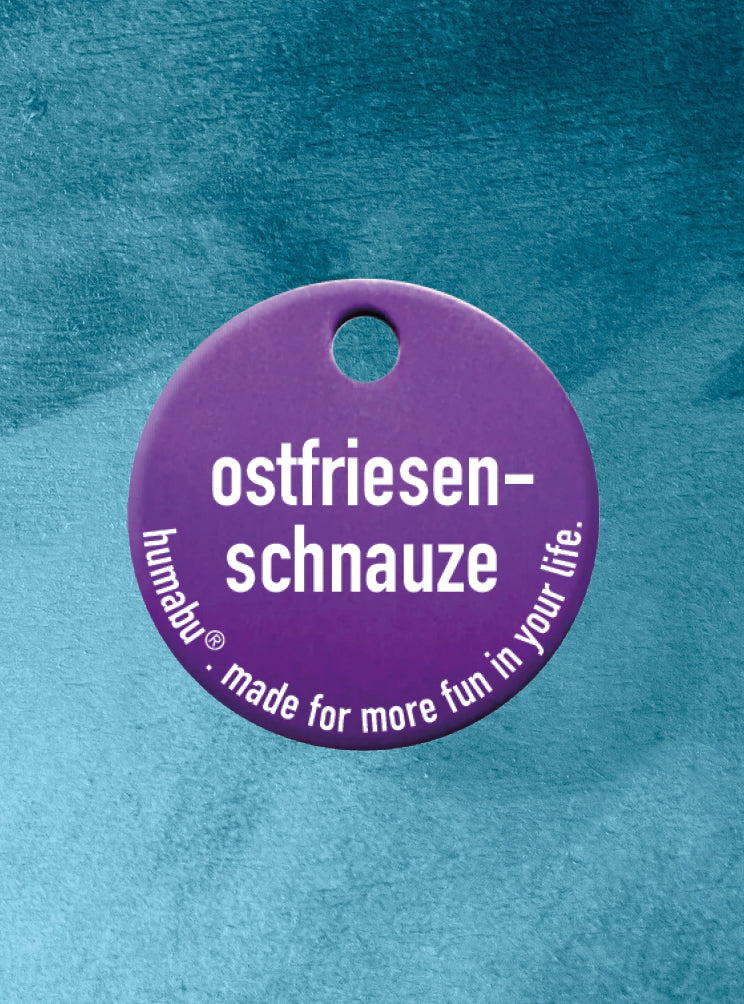 Humabu, der antiklimper Hundemarkenbund, Hundemarke "ostfriesen-schnauze", Hundemarke klapperfrei, Hundemarkentasche wetterfest