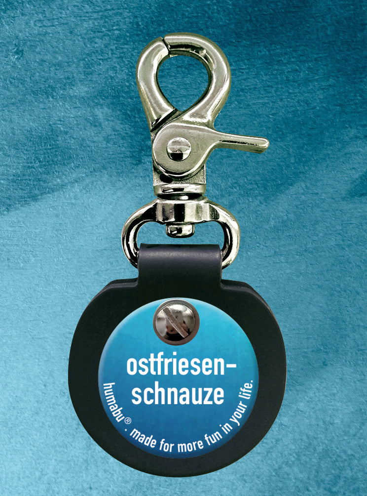 Humabu, der antiklimper Hundemarkenbund, Hundemarke "ostfriesen-schnauze", Hundemarke klapperfrei, Hundemarkentasche wetterfest