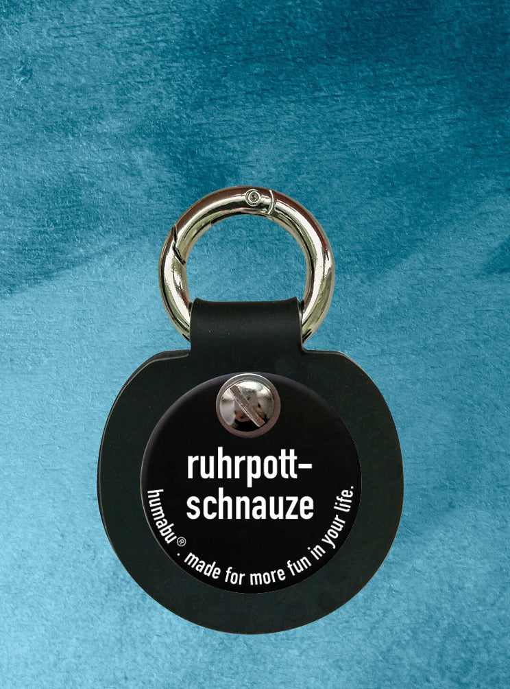 Humabu, der antiklimper Hundemarkenbund, Hundemarke "ruhrpott-schnauze", Hundemarke klapperfrei, Hundemarkentasche wetterfest