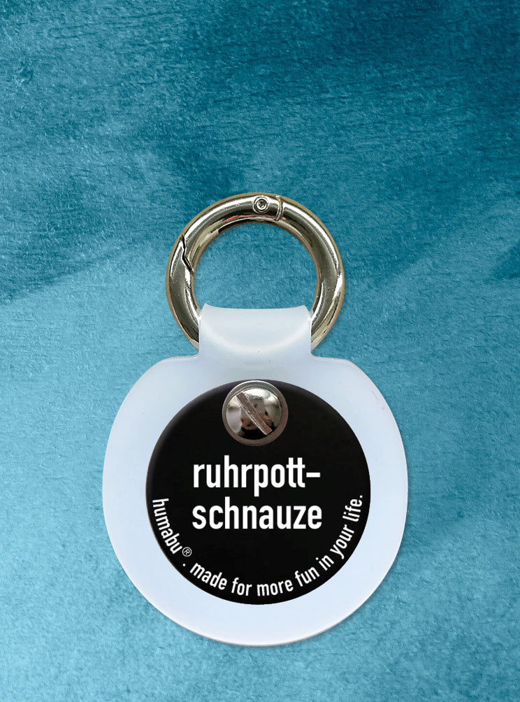 Humabu, der antiklimper Hundemarkenbund, Hundemarke "ruhrpott-schnauze", Hundemarke klapperfrei, Hundemarkentasche wetterfest