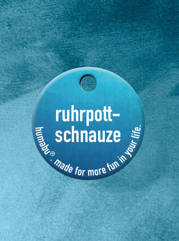 Humabu, der antiklimper Hundemarkenbund, Hundemarke "ruhrpott-schnauze", Hundemarke klapperfrei, Hundemarkentasche wetterfest