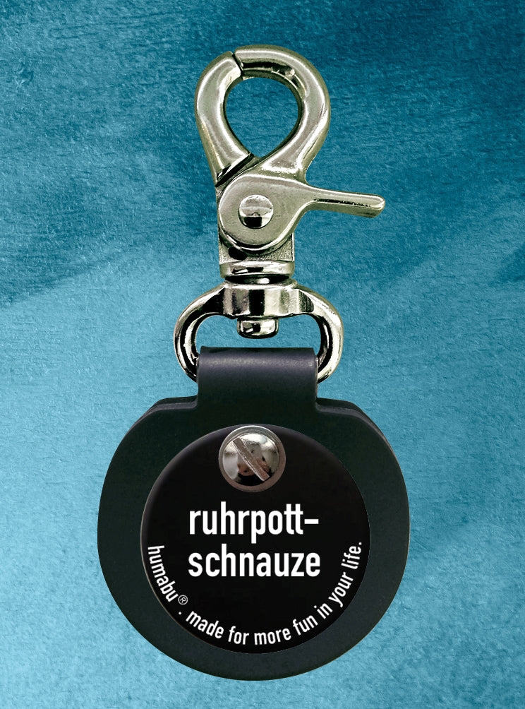 Humabu, der antiklimper Hundemarkenbund, Hundemarke "ruhrpott-schnauze", Hundemarke klapperfrei, Hundemarkentasche wetterfest