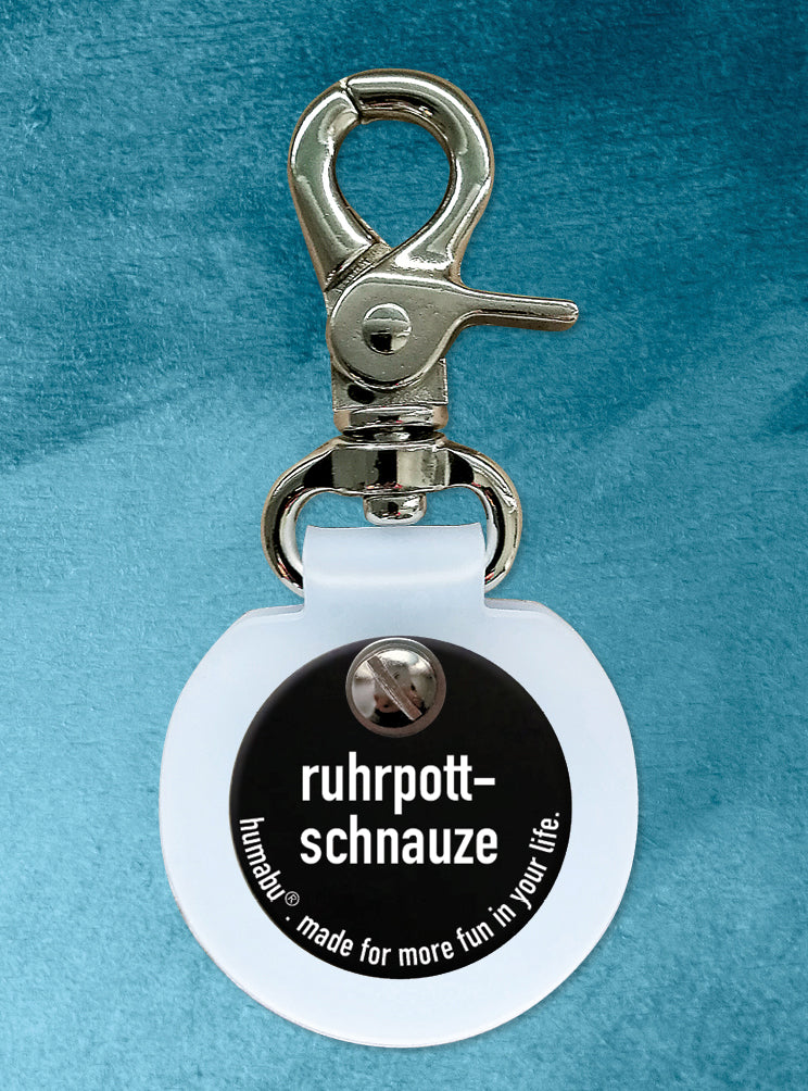 Humabu, der antiklimper Hundemarkenbund, Hundemarke "ruhrpott-schnauze", Hundemarke klapperfrei, Hundemarkentasche wetterfest