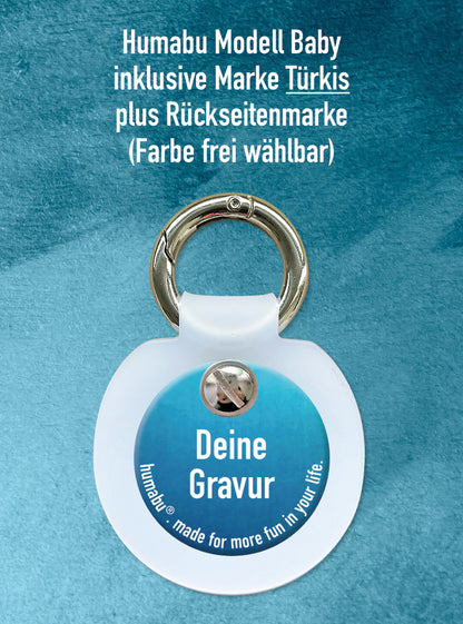 Humabu Geschenkset - Hundemarke mit Text am Humabu Baby montiert, persönliches Geschenk für Sie und Ihn