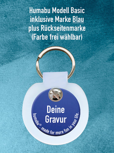Humabu Geschenkset - individueller Schlüsselanhänger, Hundemarke gravirt und am Bamontiertic-Modell