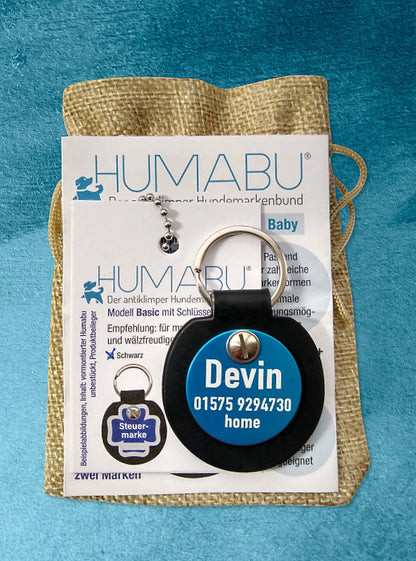 Humabu Set – Hundemarke graviert fertig montiert und als Geschenk für Hundefreunde verpackt