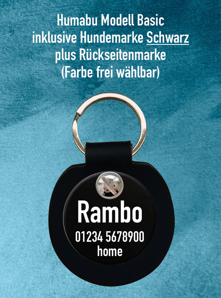 Humabu Set – Hundemarke graviert und klapperfrei am Humabu Basic montiert