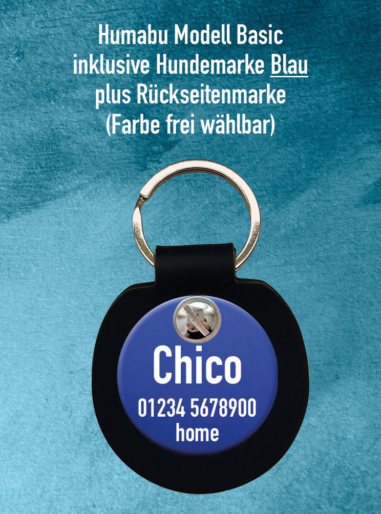 Humabu Set – Hundemarke personalisiert und leise, am Humabu Basic montiert
