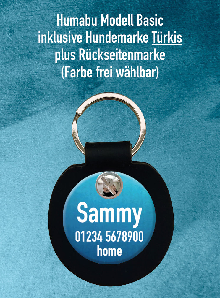 Humabu Set – Hundemarke graviert und ohne Klappern, am Humabu Basic montiert