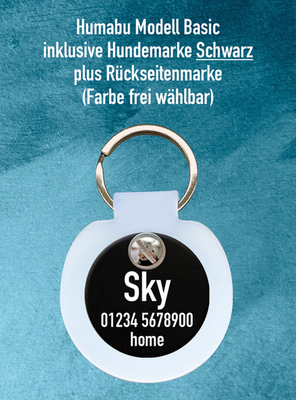 Humabu Set – Hundemarke personalisiert  und fürs Tragen ohne Geräusche am Humabu Basic montiert