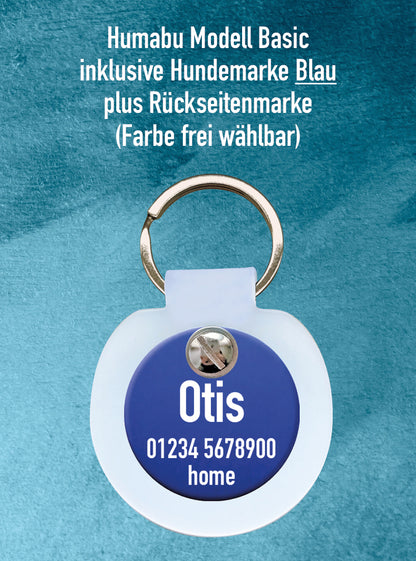 Humabu Set – Hundemarke mit Gravur und fürs Tragen ohne Klappern am Humabu Basic montiert
