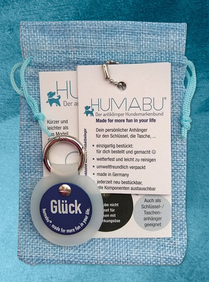 Geschenk Schlüsselanhänger – Hundemarke personalisiert und am Humabu montiert