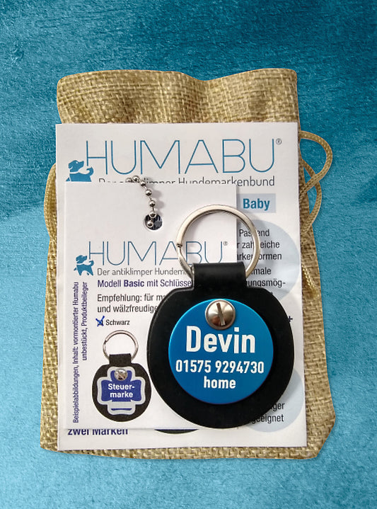 Humabu Set – Hundemarken fertig montiert und als Geschenk für Hundefreunde verpackt