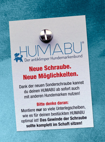 Humabu, der antiklimper Hundemarkenbund, Ersatzschraube, Hundemarke klapperfrei, Hundemarkentasche wetterfest