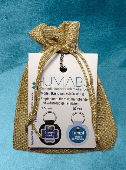 Humabu, der anriklimper Hundemarkenbund, Basic, Hundemarke geräuschlos, klapperfrei, Hundemarkentasche