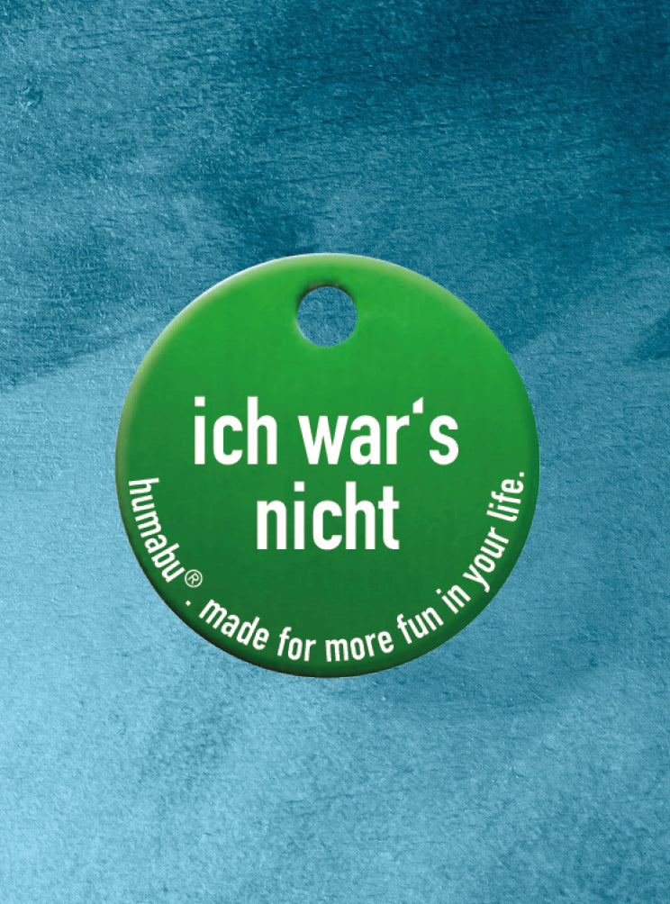Humabu, der antiklimper Hundemarkenbund, Hundemarke "ich wars nicht", Hundemarke klapperfrei, Hundemarkentasche wetterfest