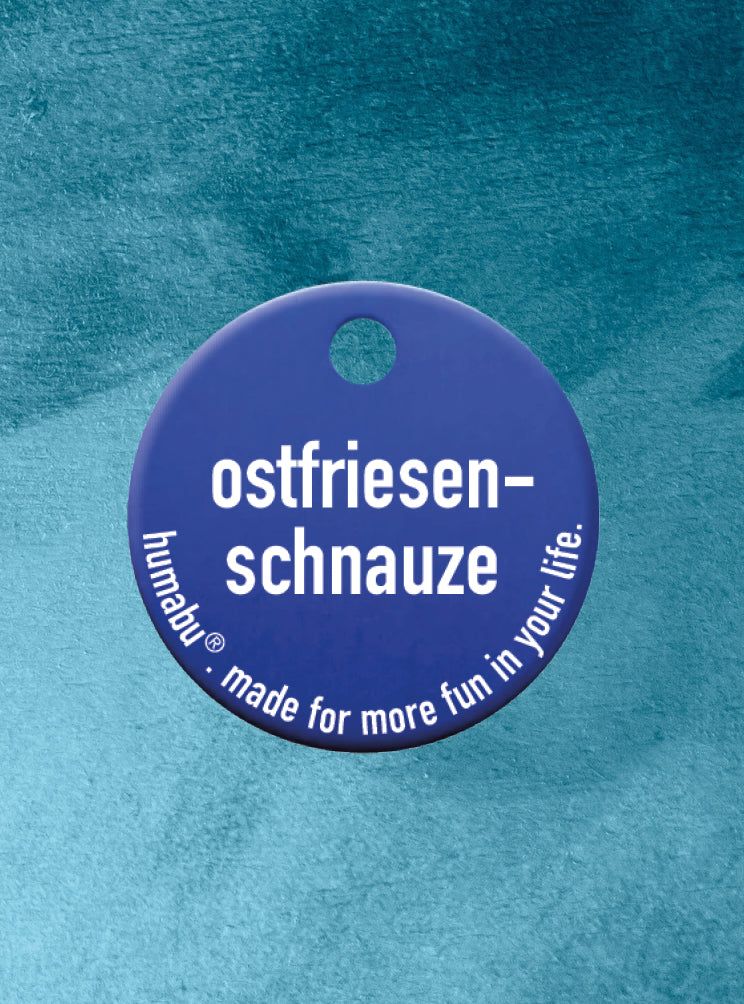 Humabu, der antiklimper Hundemarkenbund, Hundemarke "ostfriesen-schnauze", Hundemarke klapperfrei, Hundemarkentasche wetterfest